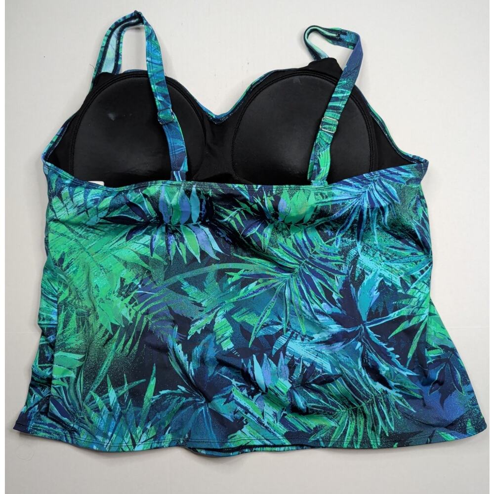 JINXUEER Women's 24W Swimwear Ruched Tummy Control Swimsuit 2 Pc. Tankini Palm - Picture 8 of 9